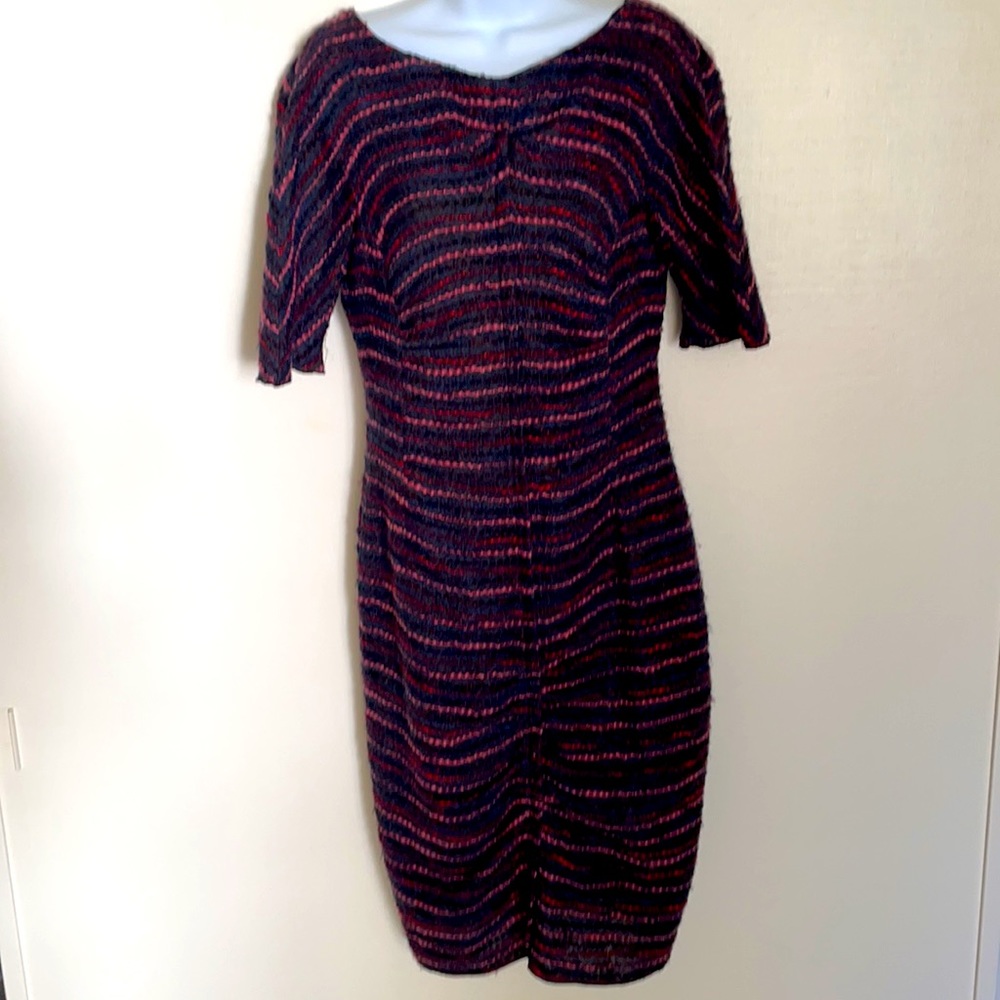 Nina Ricci virgin wool cotton acrylic viscose s/sleeve boat neck ruched dress 40